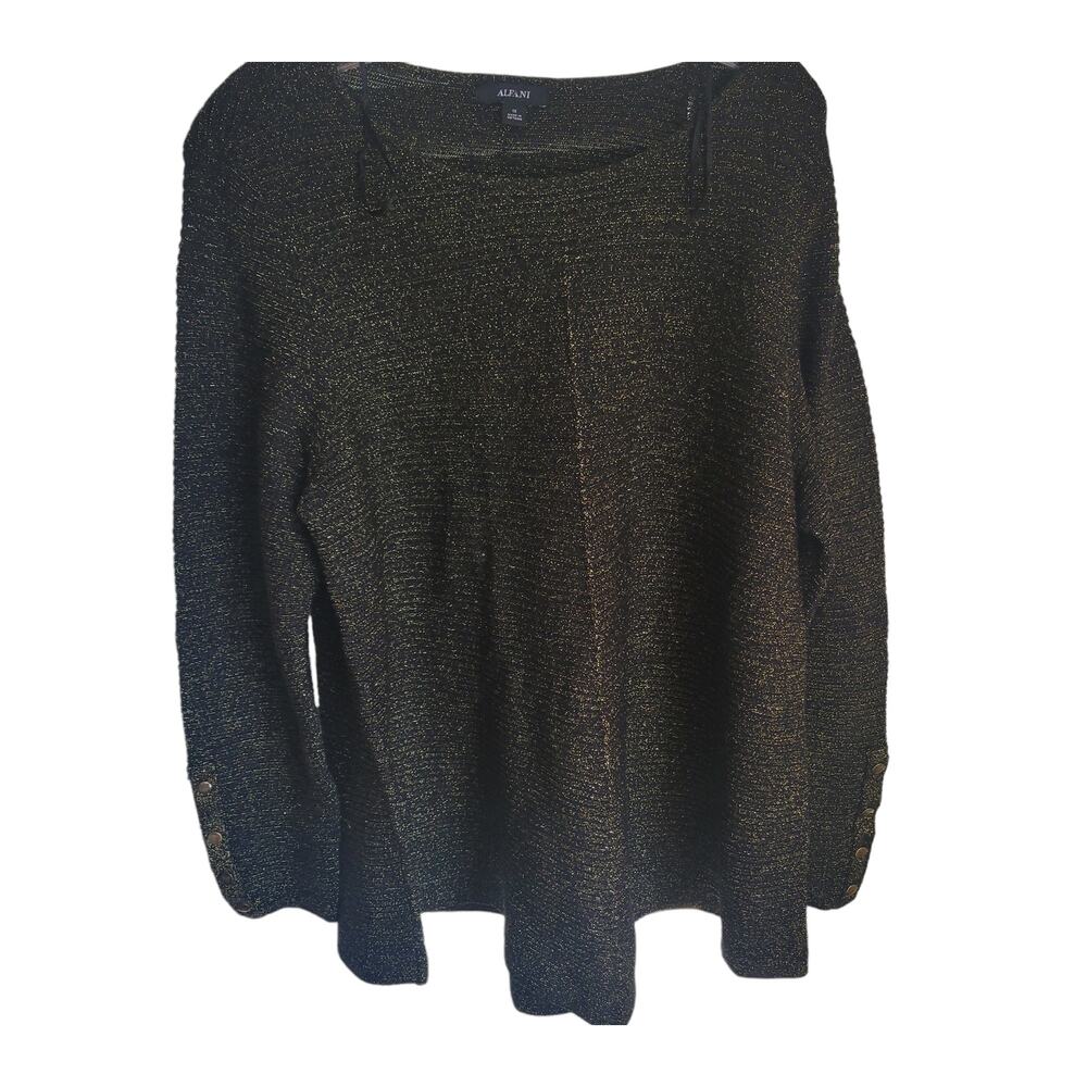 Alfani Women's Shirt Size 1X Black Gold and Sparkles‎ Great Holiday Shirt